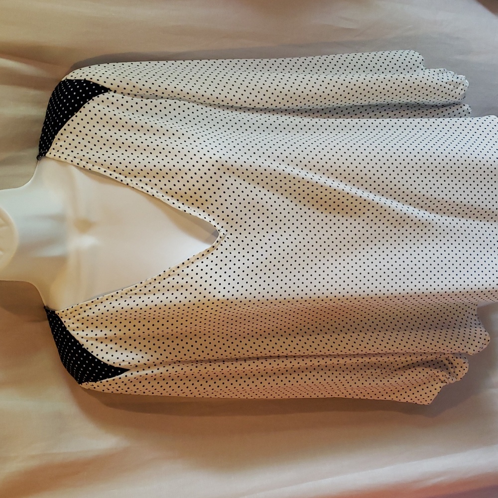 Zara White with Navy Polka Dots Blouse Women's Size L
